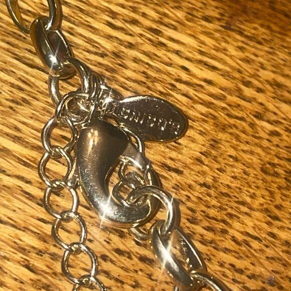 Chico's Gold Tone Layering Chain Necklace with Rectangle Red Black Gem Station - Picture 5 of 6